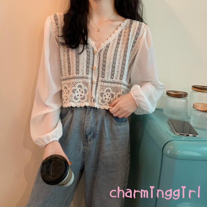 Áo nữ tay dài cổ chữ V thời trang quyến rũ