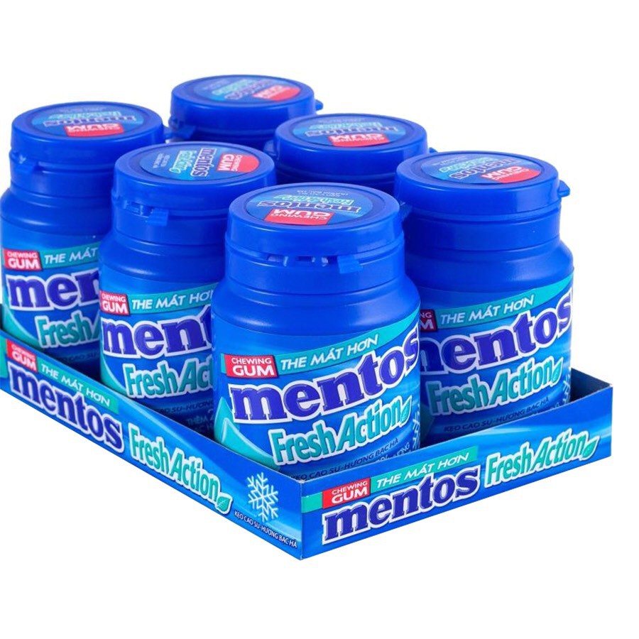 Kẹo gum Mentos Fresh Action hương bạc hà (56g/hũ)