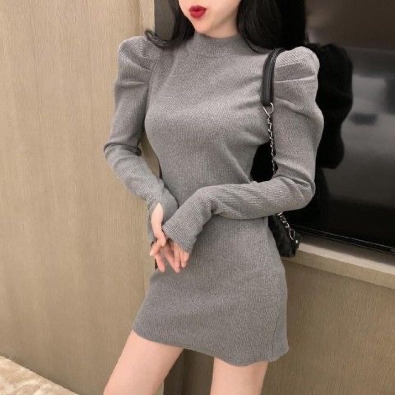 Váy body len gân tay bồng tiểu thơ siêu xinh