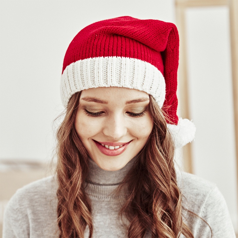 Mũ Len Beanie Đơn Giản Màu Đỏ Phong Cách Giáng Sinh Năm Mới Cho Mẹ Và Bé
