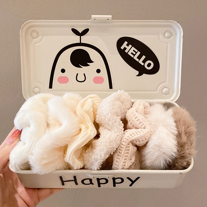 Bộ phụ kiện dây buộc tóc phối lông dễ thương thời trang Hàn Quốc