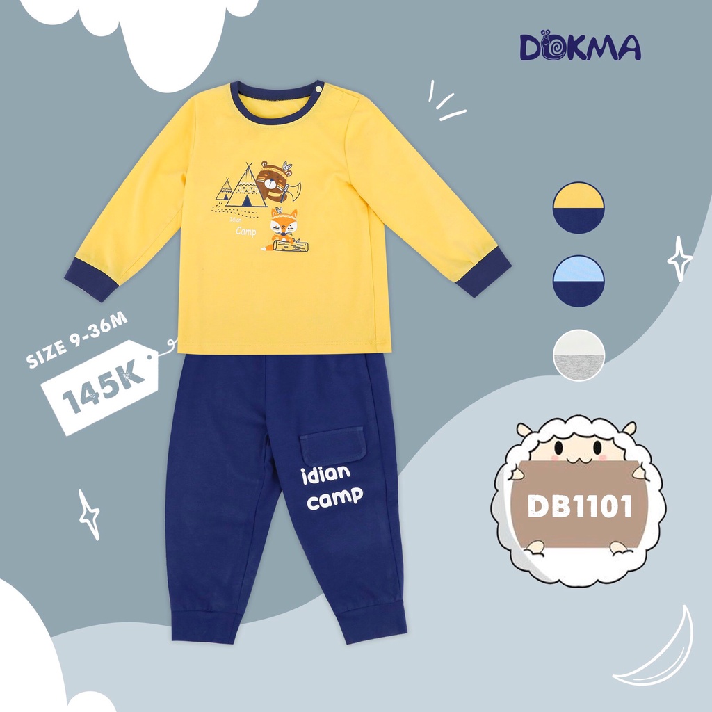 DB1101 Bộ dài tay bé trai phối túi Dokma vải cotton mỏng (9-36M)