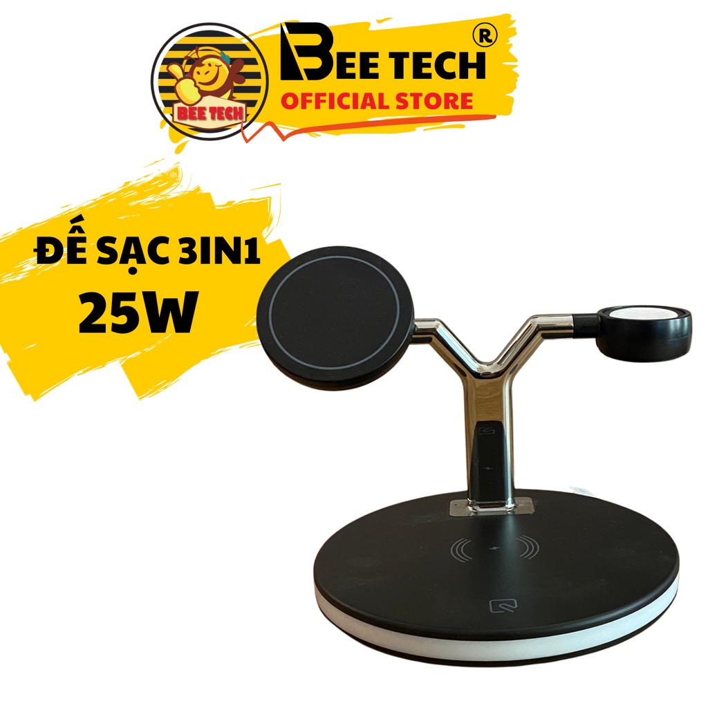 Đế Sạc Không Dây 3in1 BEETECH DS001 25w Chuẩn PD Cho ĐT+Đồng Hồ Thông Minh+Tai Nghe