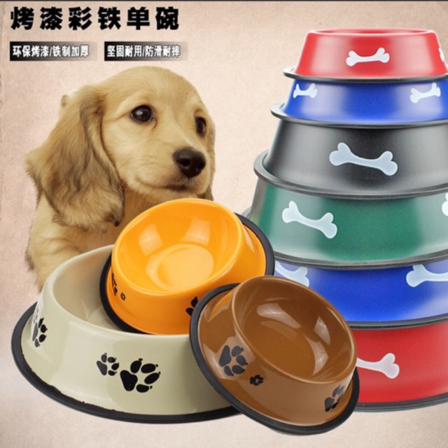 Bát Ăn Inox Chống Trượt In Hình Dấu Chân Chó Đáng Yêu