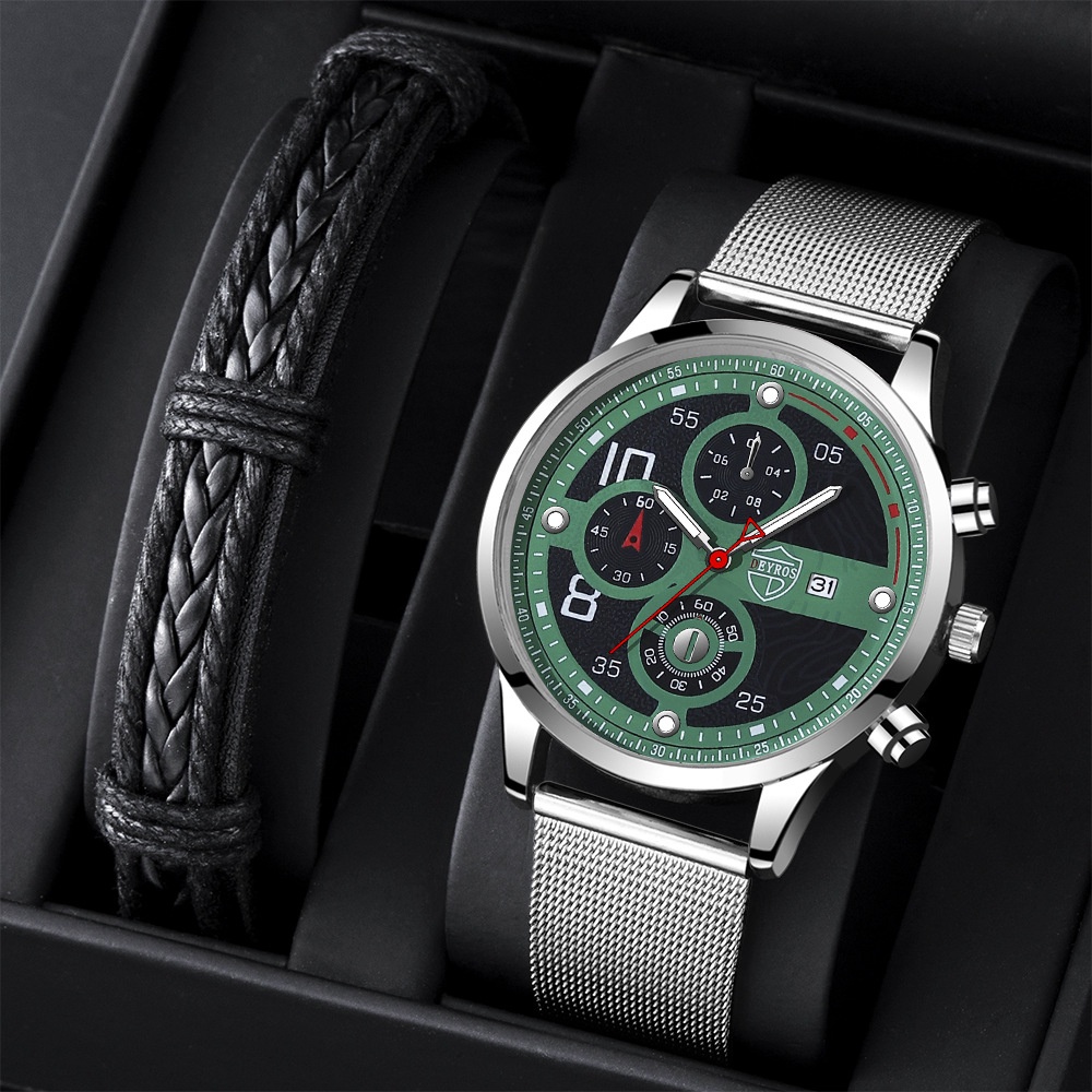 Đồng Hồ Đeo Tay Thạch Anh Dạ Quang Dây Thép Phối Da Thời Trang 2022 Cho Nam