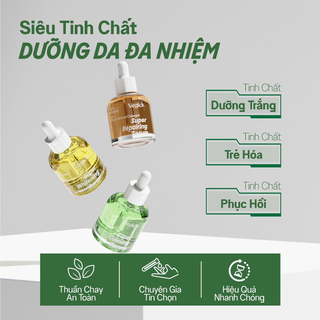 [Qùa Tặng] 5 Combo 3 Tinh Chất Dưỡng Vegick WHITENING SERUM, CALMING SERUM, REPAIRING SERUM, 4.5ml