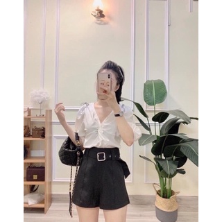 Quần sooc đai kaki cạp cao