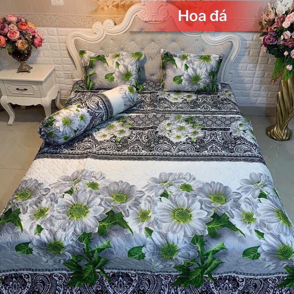 Set chăn ga gối hè Cotton Poly 5 món gồm 1 ga, 2 vỏ gối đầu,1 vỏ gối ôm,1 chăn hè Trần bông