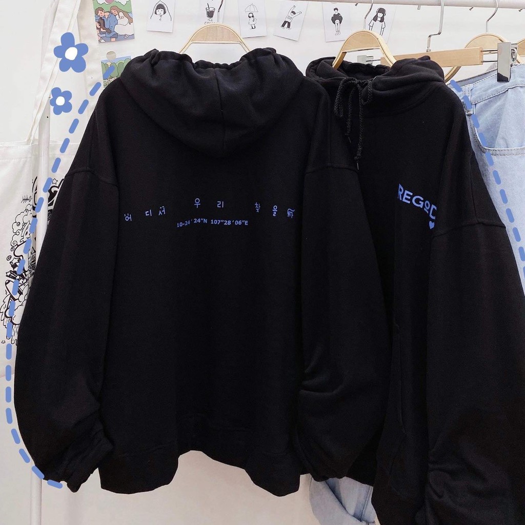 Áo Hoodie Nỉ Dáng Rộng Chữ Hàn Unisex