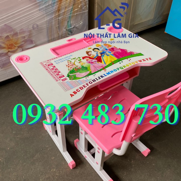 Bộ bàn ghế học sinh điều chỉnh độ cao cho bé gái giá rẻ màu hồng