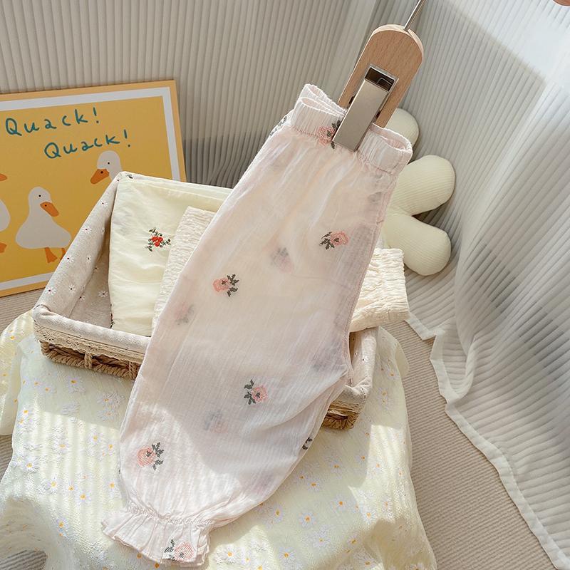 [Babycat] Hàng Có Sẵn Bán Chạy Quần Cotton Dáng Rộng Thêu Hoa Siêu Nhẹ Chống Muỗi Phong Cách Nhật Hàn Mới Cho Bé Gái Ngoài Trời