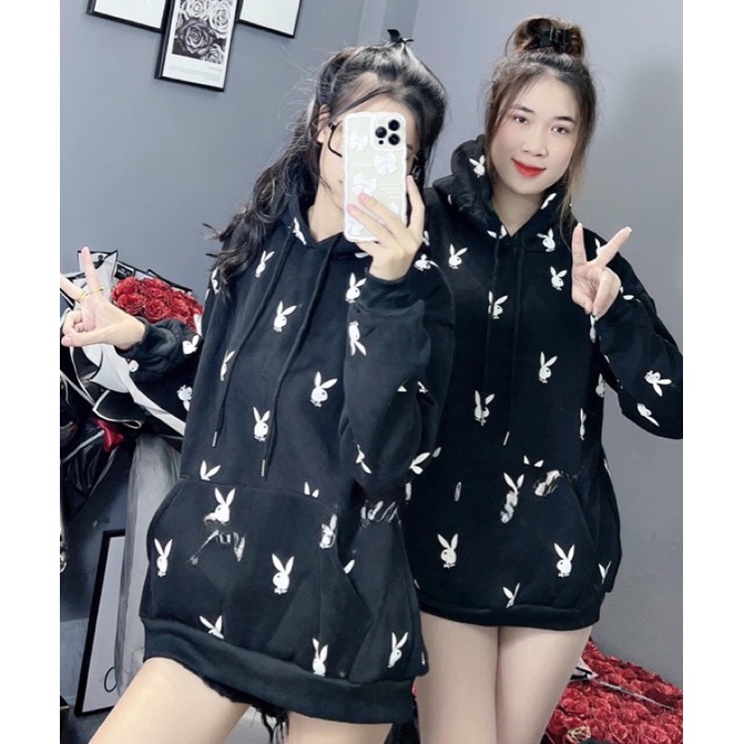Áo Hoodie Nỉ Bông Tai Thỏ Ba.len Basic Nam Nữ Form Rộng Thu Đông Kiểu Dáng Hàn Quốc