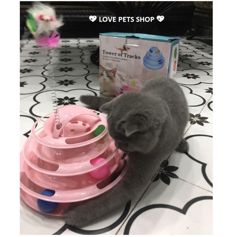 ĐỒ CHƠI MÈO, THÁP BANH 4 TẦNG GẮN CHUỘT LÒ SO CHO MÈO (SIZE LỚN) -  LOVE PETS SHOP