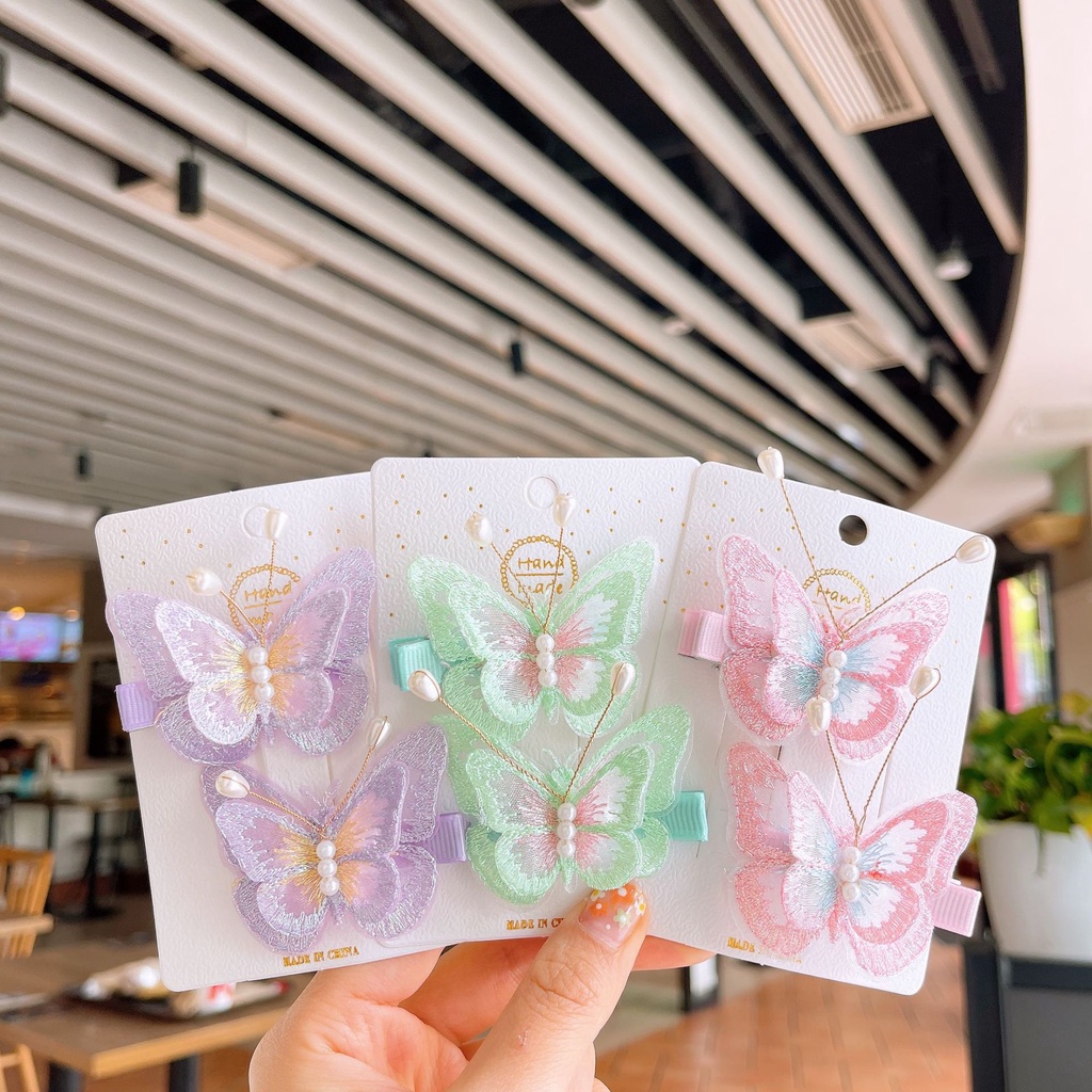 Set 2 Kẹp Tóc Hình Bướm Dễ Thương Cho Bé Gái