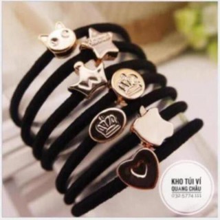5 dây buộc tóc màu đen hạt vàng siêu bền