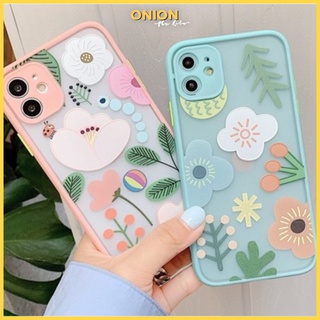 Ốp Onion hoa lá cành viền hồng xanh dành cho ip 11 Pro Max 7 8 Plus X XsMax XR