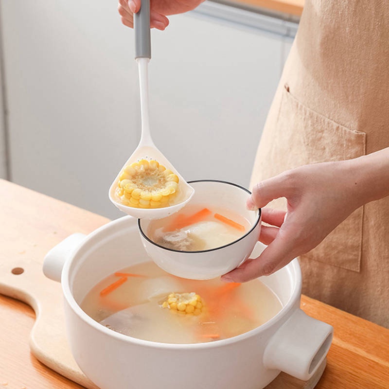 Vá Múc Canh 2 Trong 1 Cách Nhiệt Bằng Nhựa Cấp Thực Phẩm Ráo Nước Tay Cầm Dài Cho Nhà Bếp