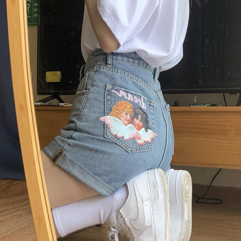 quần đùi nữ quần nữ quần đùi quần Quần Short Denim Dáng Chữ a Lưng Cao Ống Thẳng Có Size Lớn mm200 Jin Dành Cho Nữ