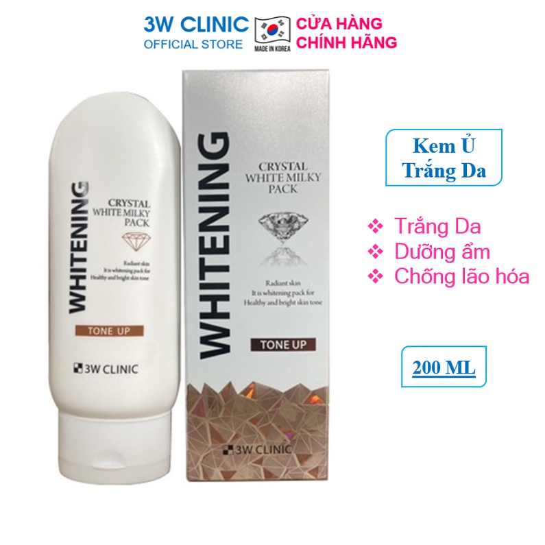 Kem Ủ Trắng Da Body Nâng Tone Crystal White Milky Body Lotion 3W Clinic Hàn Quốc giúp trắng da / dưỡng ẩm 200ml