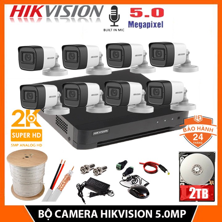 [FreeShip❤️]Trọn Bộ Camera giám sát HIKVISION 5.0MP [2K] Có Micro Chính hãng, Ổ cứng HDD, đầy đủ phụ kiện, BH 24Th