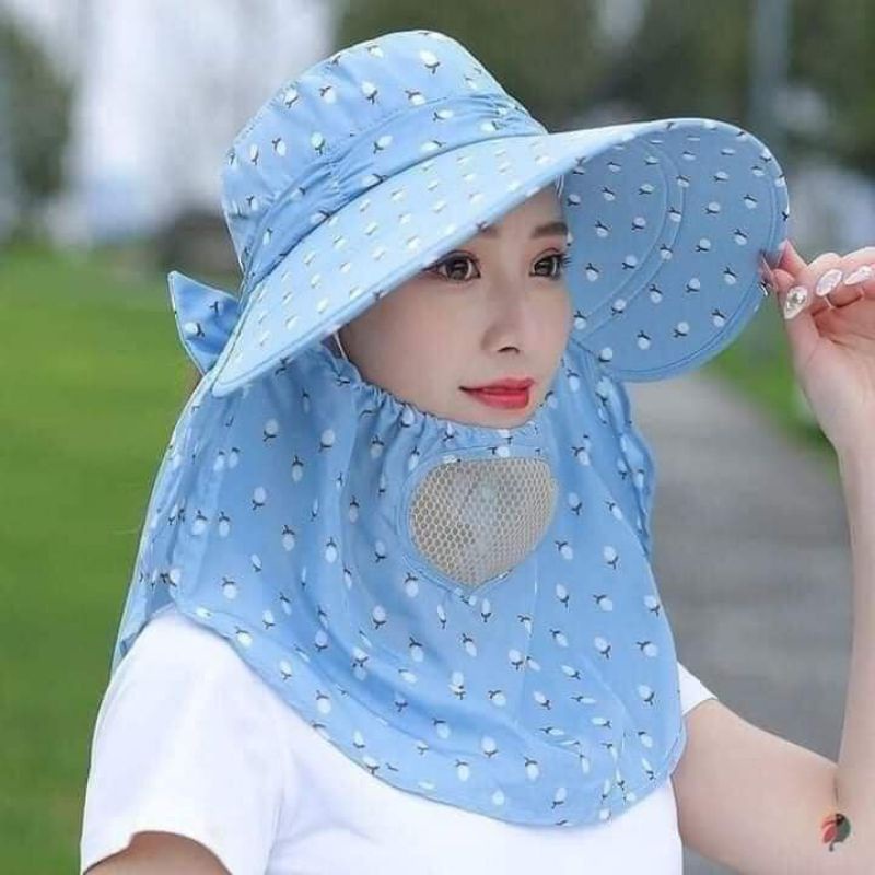 Nón mũ chống nắng vành rộng có khẩu trang 2lơp