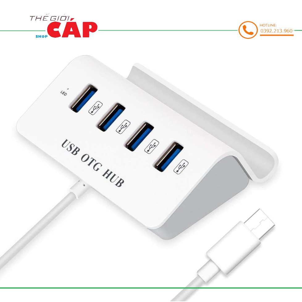 Hub OTG Chia 4 Cổng USB Đầu Type C Có Giá Đỡ Điện Thoại