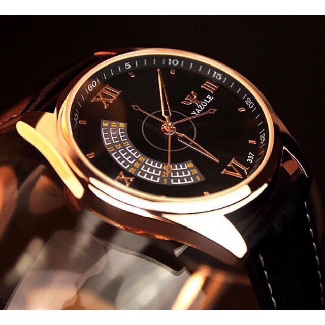 Đồng hồ yazole 337 mặt tròn dây da