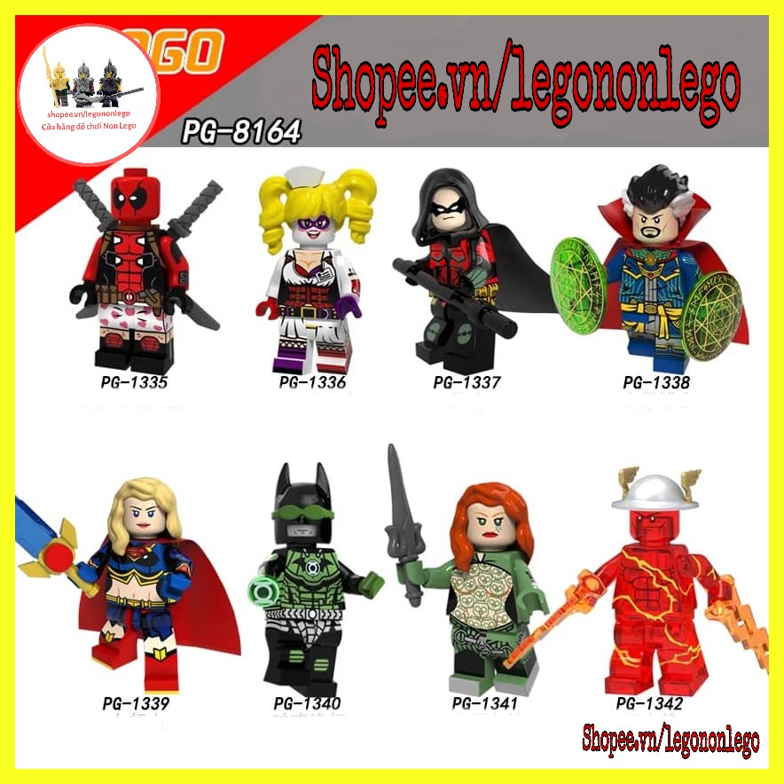 Minifigure lego siêu anh hùng Marvel DC super heroes PG8164 Deadpool Harley Quinn Robin Dr Strange Flash