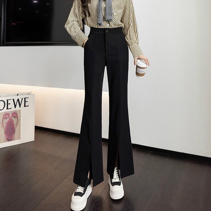 Quần dài tây nữ ống loe xẻ trước lưng cao 1 nút chất tuyết mưa tôn dáng