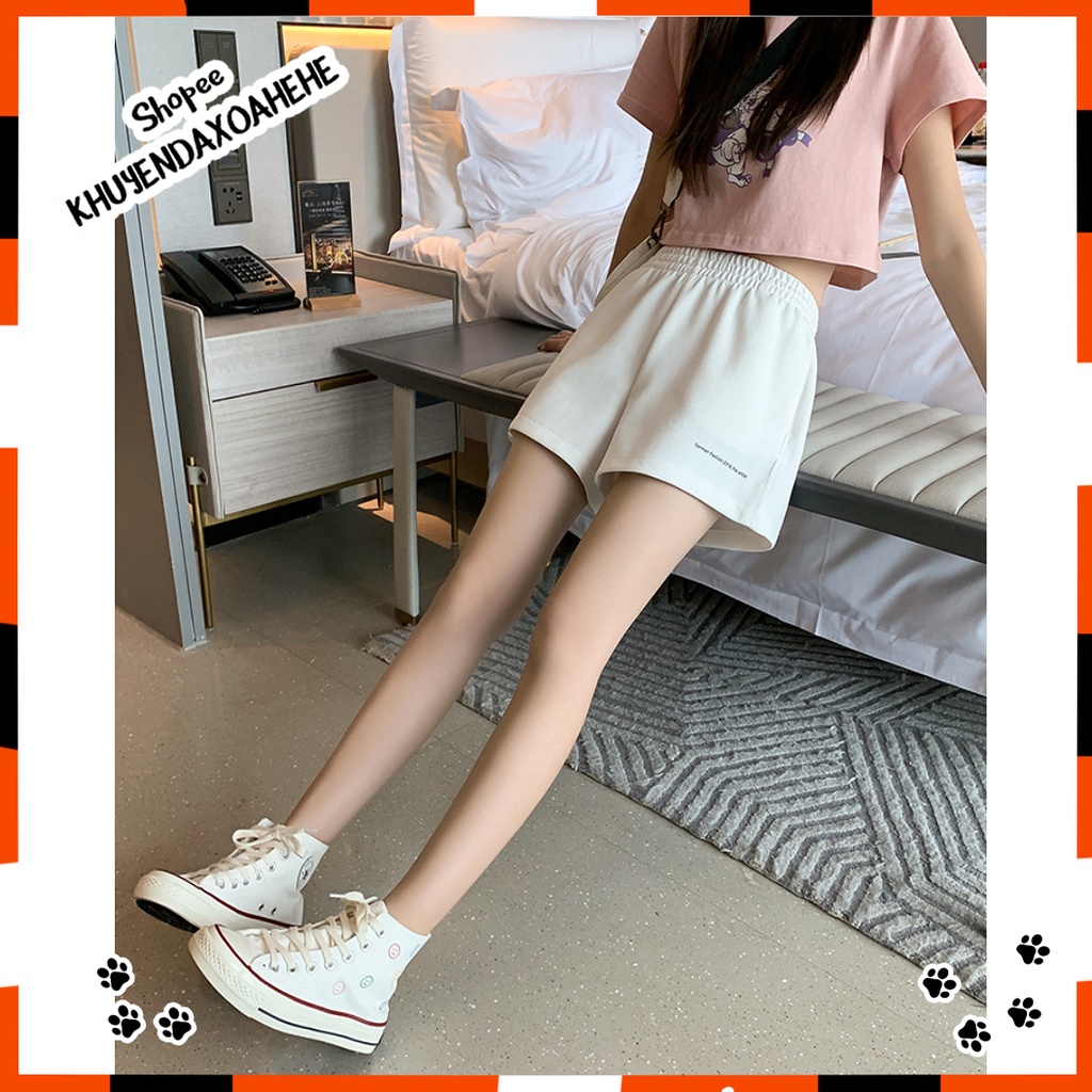 SUQ009 Quần đùi ngắn đen trắng nam nữ cạp chun lưng cao ống rộng Ulzzang Quần sooc short cộc unisex Hàn Quốc cute trẻ