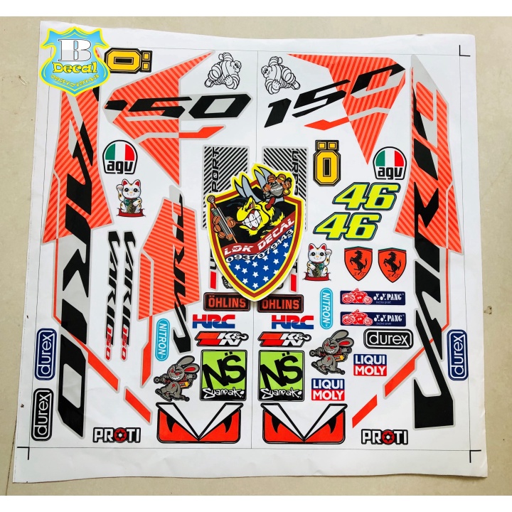 ( Quí khách vui lòng mang ra tiệm cho thợ dán ) Tem vario 150 indo cam bạc