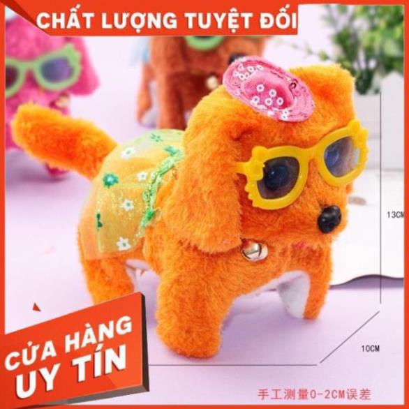 Đồ chơi chó bông đeo kính chạy pin biết di chuyển, vẫy đuôi, biết kêu, mắt sáng,( kèm video ảnh thật )