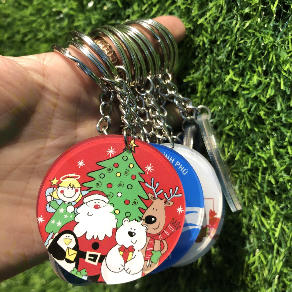 Móc khóa chất liệu mica in hình 2 mặt theo yêu cầu - Chủ đề Giáng sinh - Ông già Noel