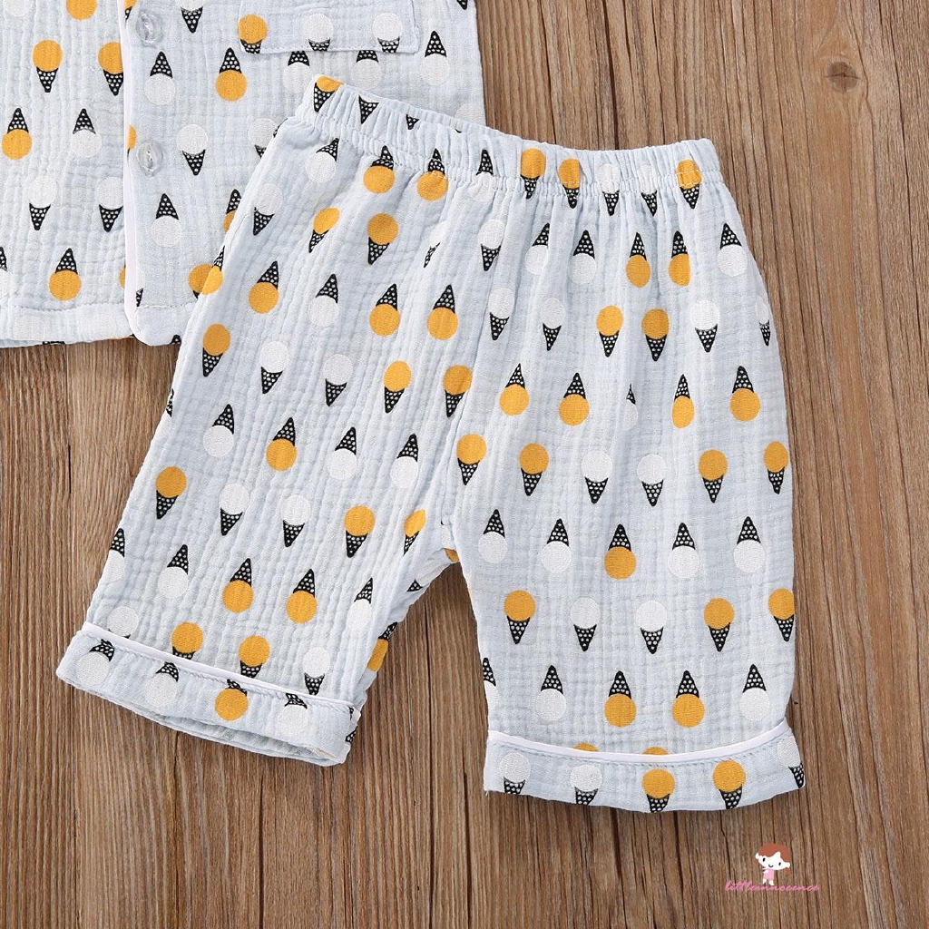 Set Áo Thun Ngắn Tay Cổ Tròn + Quần Short Pajamas Đáng Yêu Cho Bé