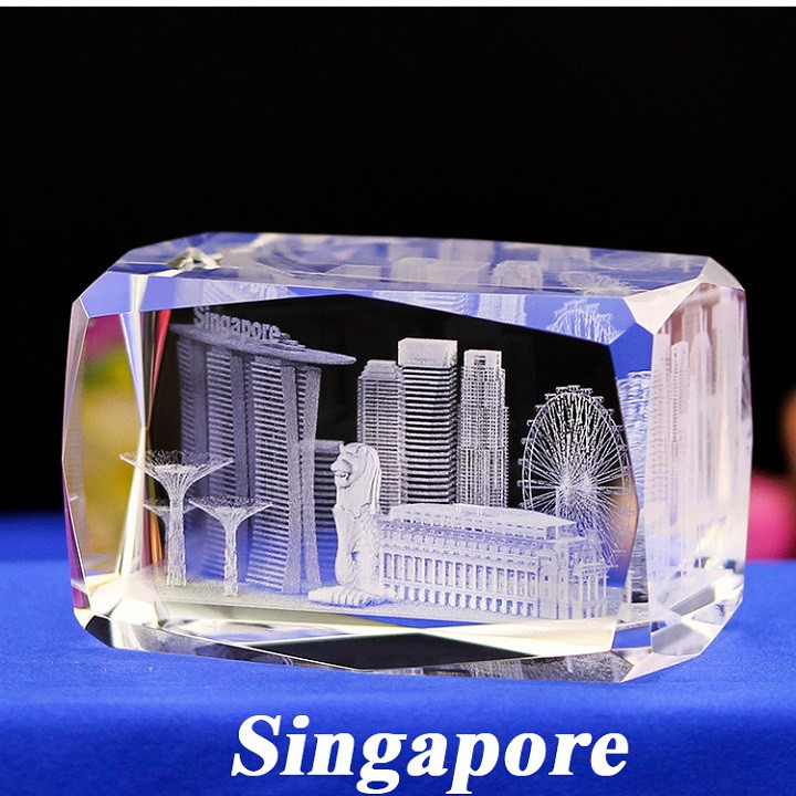 Quà lưu niệm pha lê SINGAPORE Chạm Khắc 3D - Quà Lưu Niệm Sang Trọng