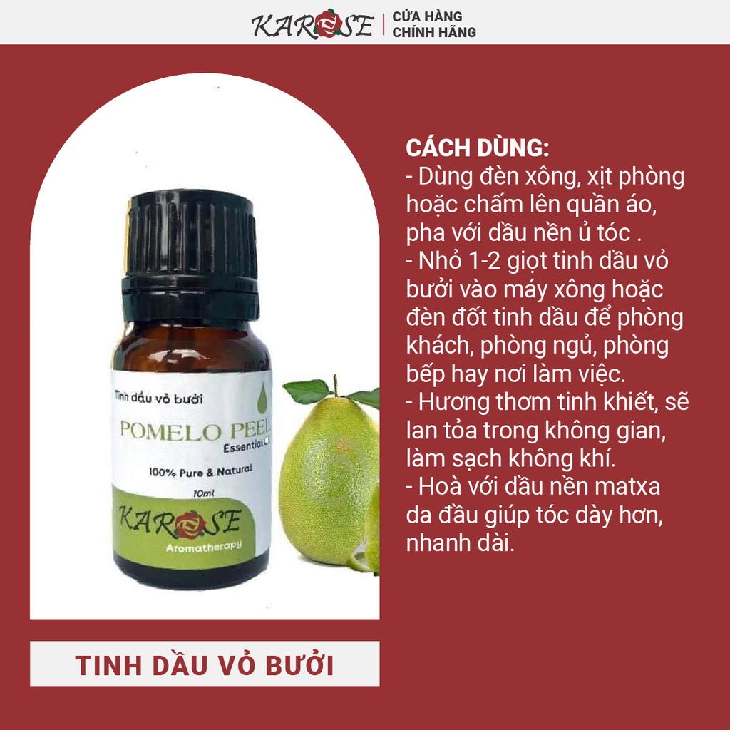 (DATE MỚI NHẤT,10ml) Tinh dầu vỏ bưởi nguyên chất đuổi muỗi, làm thơm phòng, dưỡng tóc mềm mượt, giảm gãy rụng