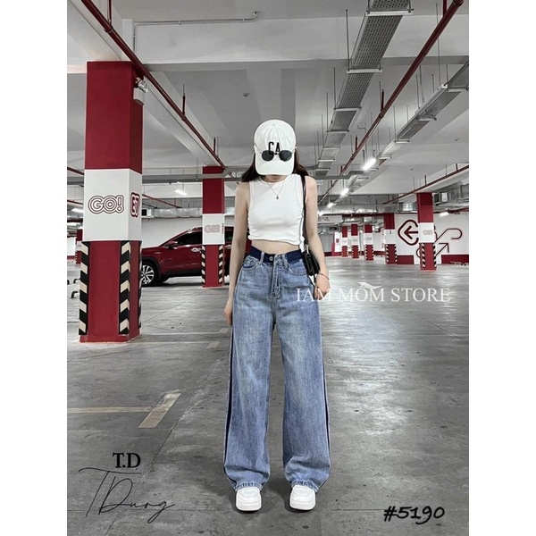 Quần Jean Ống Suông Phối Màu Line Cá Tính