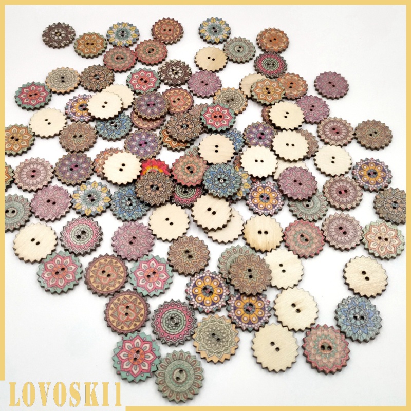 [LOVOSKI1]100 Pieces Painted Gear Wood Buttons for Sewing Craft DIY Accessories 20mm