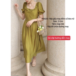 RN420_Rập giấy may đầm xòe cổ bèo  nữ