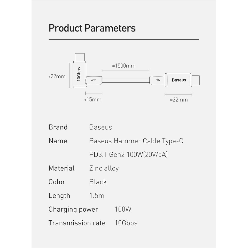 Cáp sạc BASEUS PD hỗ trợ sạc nhanh 3.1 100W 4.0 Type-C sang Type-C dành cho MacBook iPad Pro 4K @ 60HZ