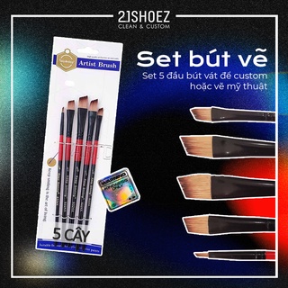 Bộ Cọ Vẽ Custom Giày Đầu Vát Chuyên Dụng Custom Giày - Set 5 Bút