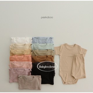 Bộ suit mùa hè sọc gân trơn Peekaboo nội địa Hàn