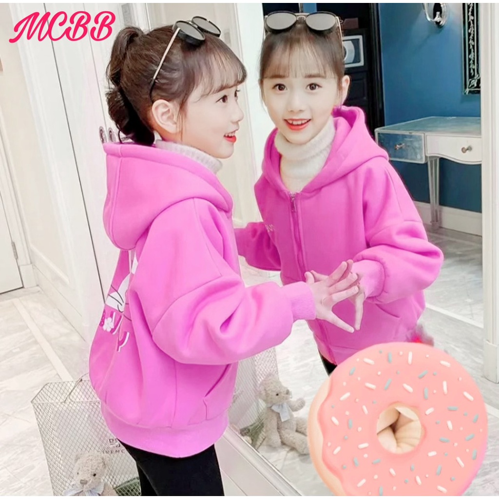 MCBB - 23-47 Kg Áo Khoác Bé Gái Khóa Kéo Cotton Áo Khoác Có Mũ Bé Gái Trùm Đầu Thỏ Hoodie Zip Áo Tay Dài Cho Trẻ Em Nữ