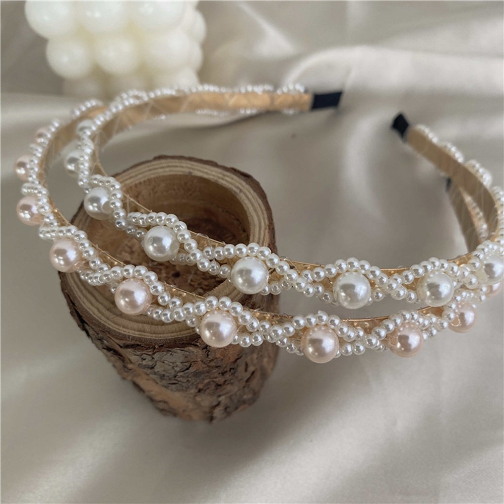 New Women Elegant Full Pearls Cross Hairbands Sweet Headband Hair Hoops Holder Ornament Head Band Fashion Hair Accessories