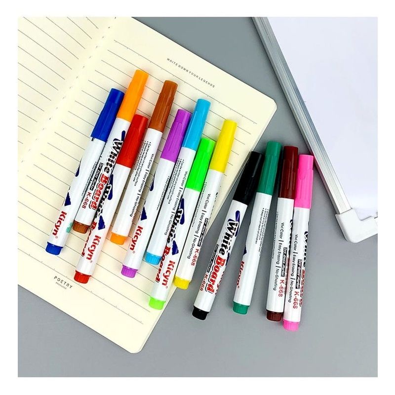 Set 12 bút dạ màu viết bảng, tô màu, vẽ hình thả trên nước