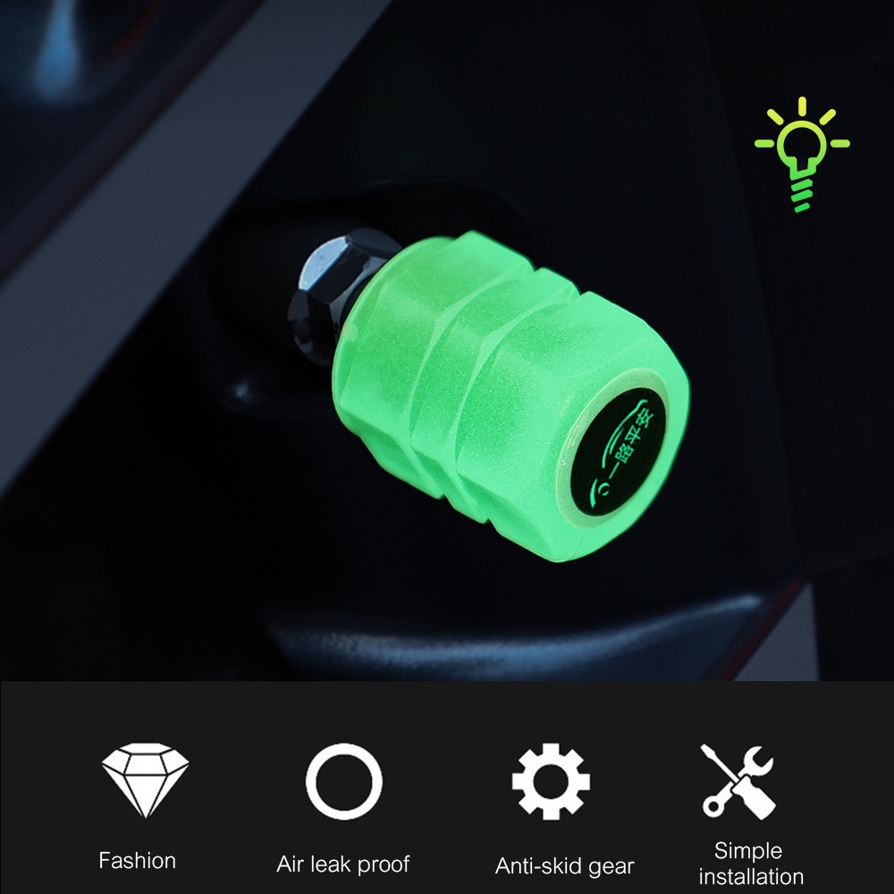 Bộ 4 Nắp Van Xe Hơi / Xe Máy / Xe Tải Hình Đầu Lâu Màu Dạ Quang Chống Bụi Bẩn Tiện Dụng