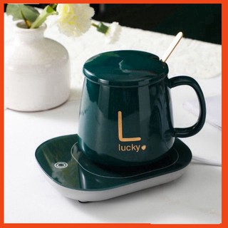 [BÁN CHẠY] Cốc Hâm Nóng đồ uống kèm đế điện, Bộ ly sứ kèm đế điện hâm nóng trà, cafe, hâm sữa + Tặng kèm thìa vàng, hộp