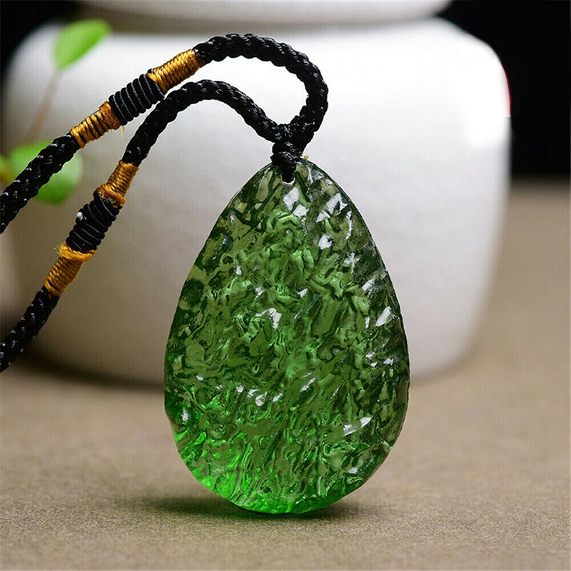 1 chiếc pha lê màu xanh lá cây đá quý moldavite thiên thạch tác động thủy tinh vòng cổ quà tặng