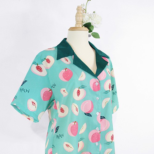 FEMEI - Áo pyjama đào xanh lụa hàn AOLE003