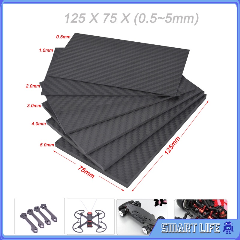 [Smart Life ] 125x75mm 0.5MM/1.0MM/2.0MM/3.0MM 3K Carbon Fiber Plate Weave Panel Sheet